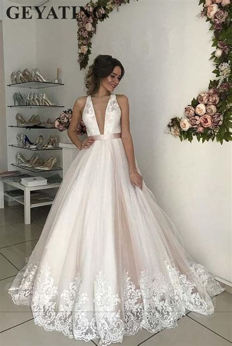 sexy deep v neck backless wedding dresses 2019 elegant a line appliqued