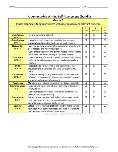 grade argumentative writing student  assessment checklist