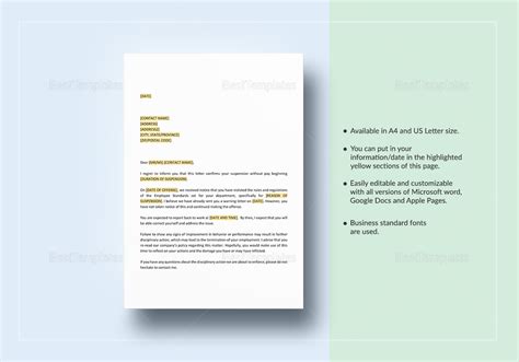 letter  suspension template  word google docs apple pages