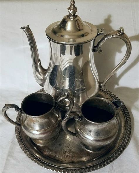 vintage international silver company hand crafted silver  copper tea set internationalsilver