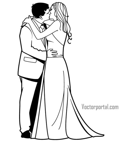 Romantic Newly Married Couple Kissing Vector Clip Art
