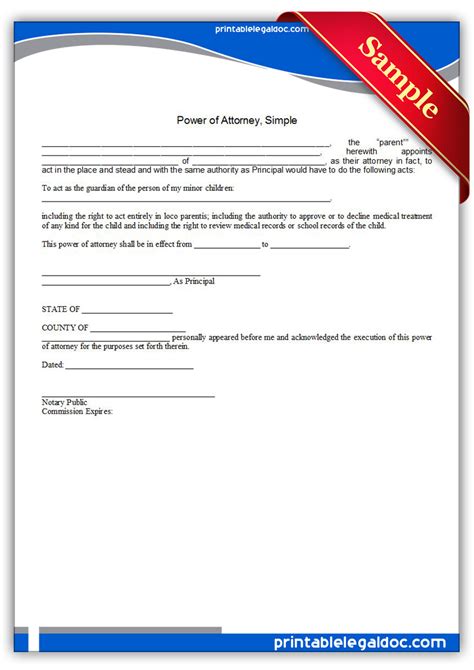 printable power  attorney simple form generic