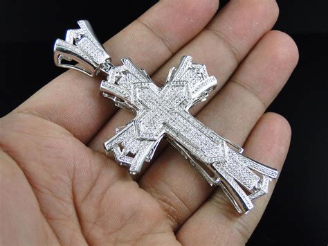 mens large genuine   real diamond cross pendant charm  ct ebay