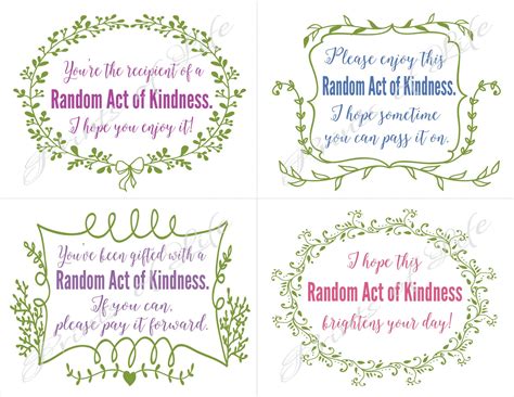 random act  kindness cards instant   printable etsy