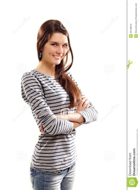 Cheerful Teen Girl Holding Blank White Paper Stock Image
