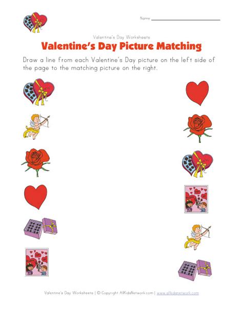 valentines day picture matching worksheet