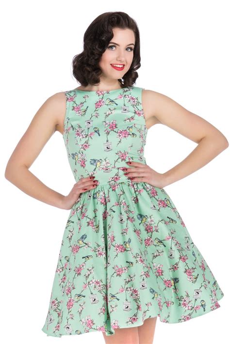 Green Birdcage Print Tea Dress Vintage Dresses Dresses Vintage