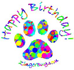 happy birthday paw print multi color splatter glitter graphic greeting