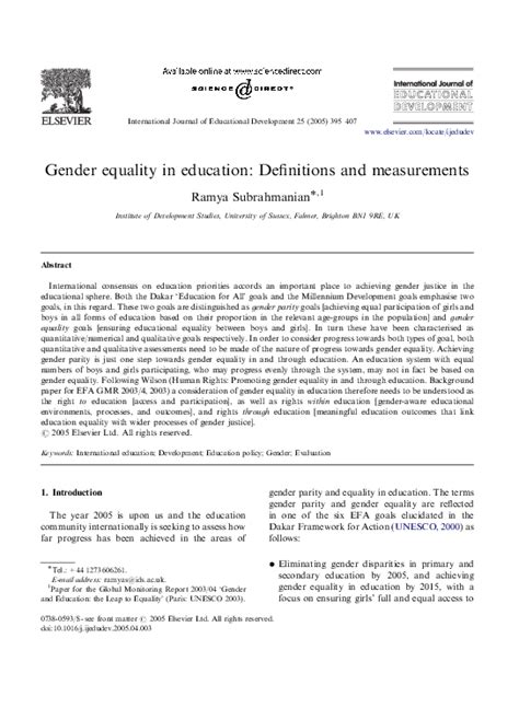 Pdf Gender Equality In Education Definitions And