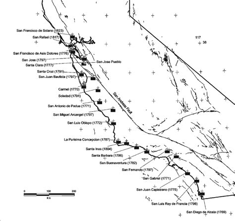 index map showing  california missions     missions