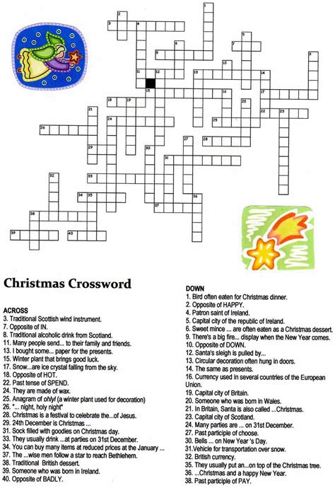 christmas crossword puzzle printable middle school printable template