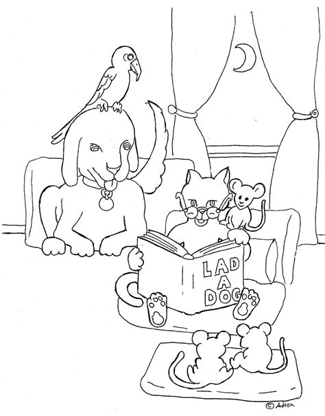 coloring pages  kids   adron cat reading book coloring page