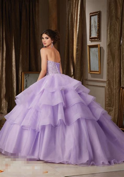 Blush Light Purple Ball Gown Quinceanera Dresses 2017 Beaded Organza