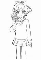 Sakura Coloring Pages Kids Cardcaptor Anime Printable Fun Card sketch template