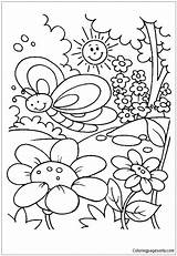Coloring Spring Pages Kids Printable Print Sheets Flower Boyama Color Beautiful Kelebek Coloring4free Scene Climate Garden Preschool Sayfası Springtime Landscape sketch template