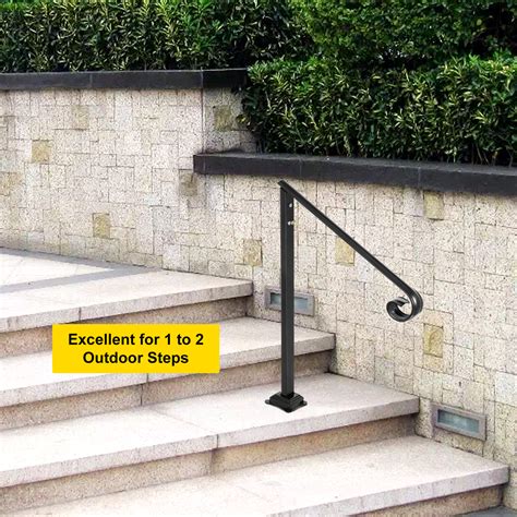 Black Steel Railing For Steps 330lbs Capacity Stair Handrail Baking