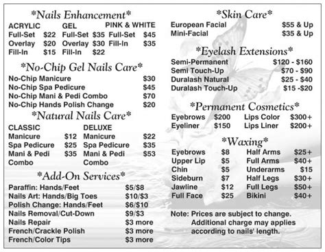 nail shops   price list inassyaheedah