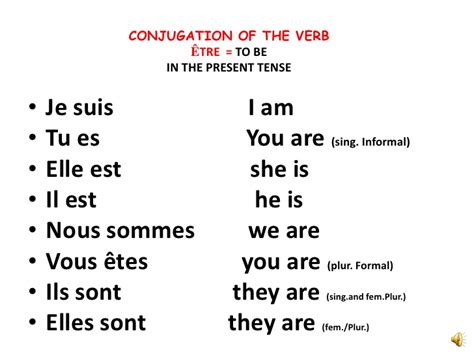 le verbe etre le cours de francais