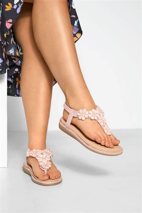 pink flower diamante sandals  extra wide fit  clothing