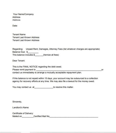 rent recovery collection letter rentce