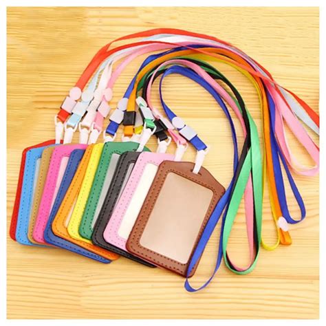 pcs pu leather pocket id card pass badge holders case  neck