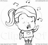 Singing Girl Little Cartoon Clipart Coloring Thoman Cory Outlined Vector sketch template