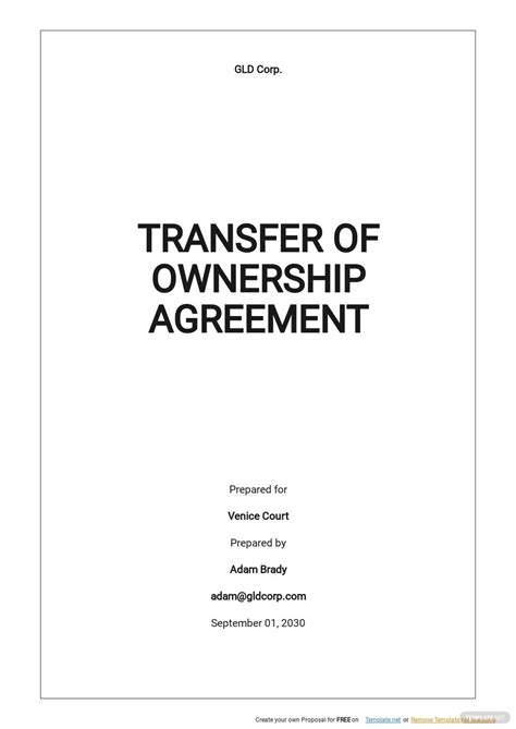 printable transfer  ownership agreement template  printable