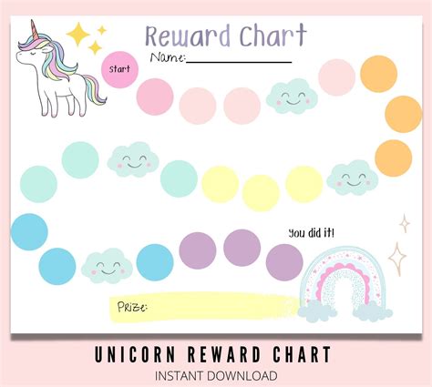 unicorn reward chart  kids printable chore chart girls etsy singapore