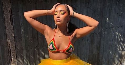 leigh anne pinnock sizzles in bright skirt at scorching notting hill