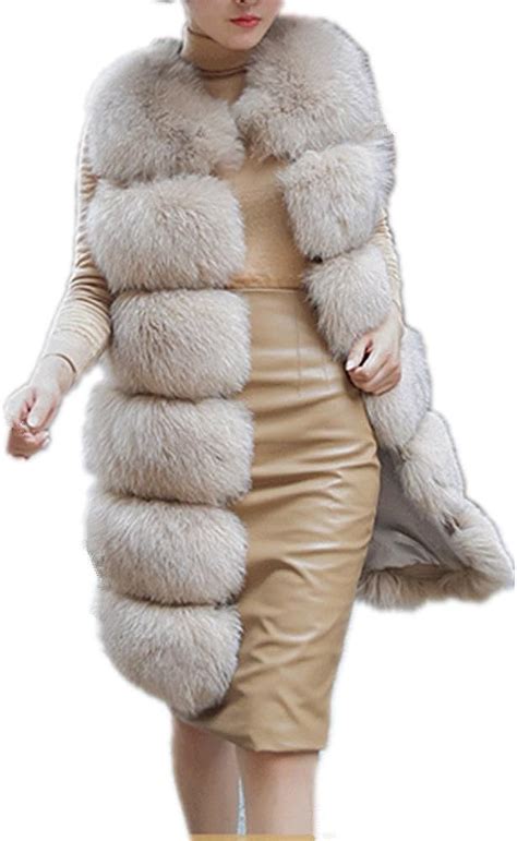 lisa colly womens faux fox fur vest long fur jacket warm faux fur coat outwear  amazon women