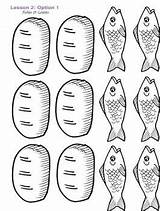 Loaves Fish Two Fishes Feeds Cutouts Downloadable L2 Bibel Loaf Sonntagsschule Geschichten Miracle sketch template