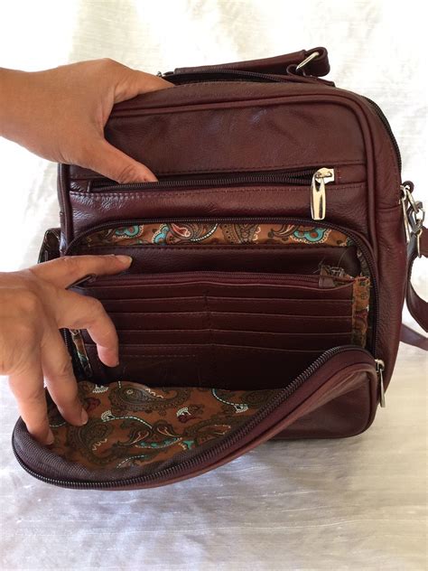 leather burgundy square purse bag leather purse crossbody built  wallet tablet pocket fully