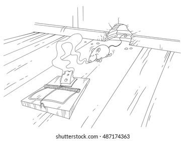 temptation mouse cheese mousetrap stock illustration