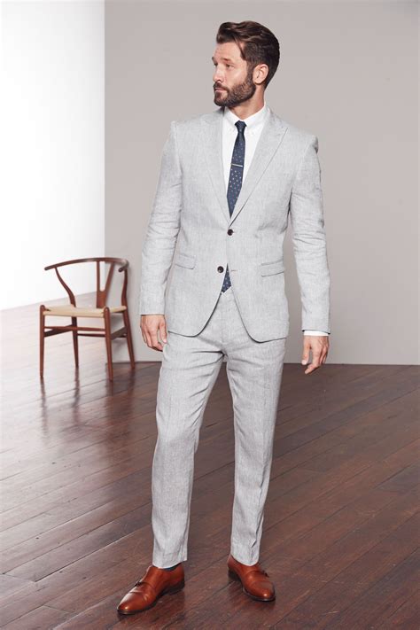 buy light grey tailored fit signature linen suit trousers
