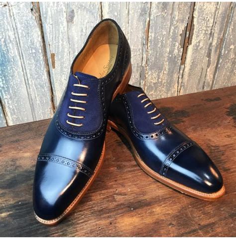 handmade men navy blue leather dress shoes formal men rebelsmarket