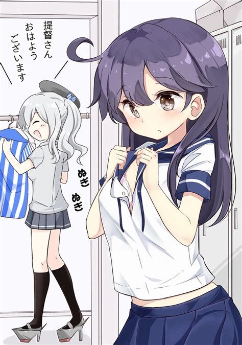 kashima and ushio kantai collection and 1 more drawn by