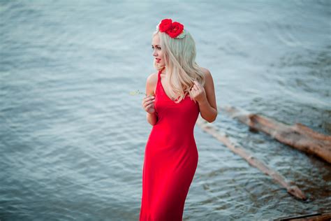 Wallpaper Women Model Blonde Sea Photography Red Dress Spring
