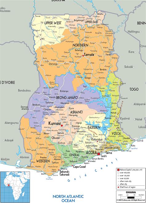 Large Political And Administrative Map Of Ghana With Roads