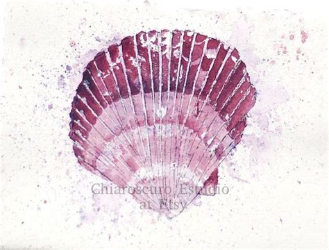 Seashell Water Color Painting Purple Cool Colors Beach