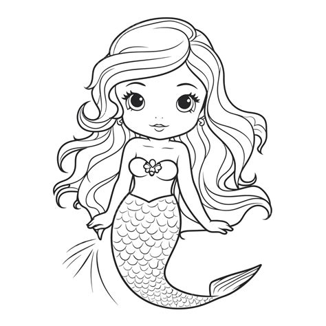 cute mermaid coloring page outline sketch drawing vector mermaid