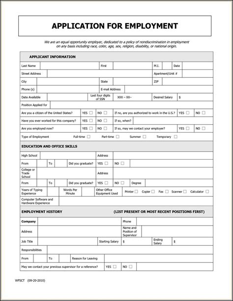 general printable employment application form printable forms