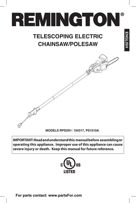 104317 Remington Pole Saw Chainsaw Parts Manual Manualzz