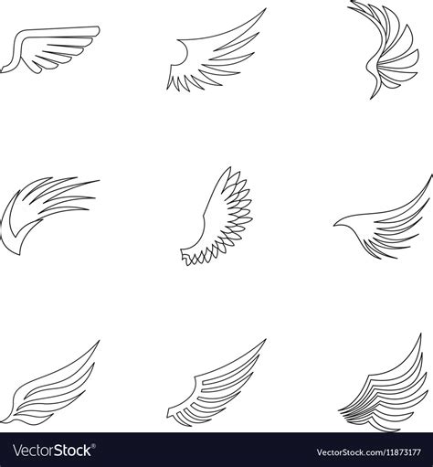 wings icons set outline style royalty  vector image
