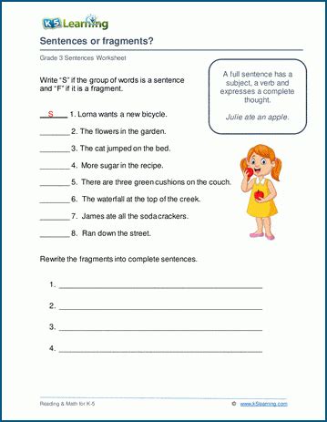 grade  sentences worksheets  learning