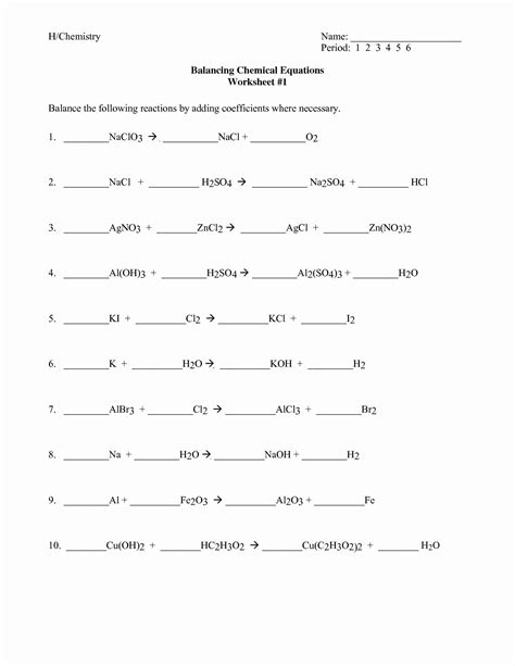 balancing chemical equations worksheet answer key  work athens