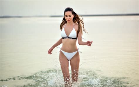 Wallpapers White Bikini Belly Outdoors Water Sea