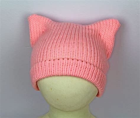 Light Pink Pussy Hat Cat Kitten Hat Blush Pink Ear Slouchy Cap Womens