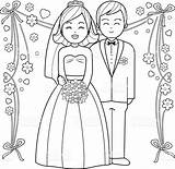 Bride Coloring Groom Pages Book Wedding Kids Printable Color Illustration Vector sketch template