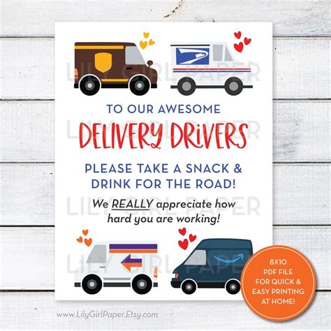 delivery driver snack drink sign mail carrier packages essential
