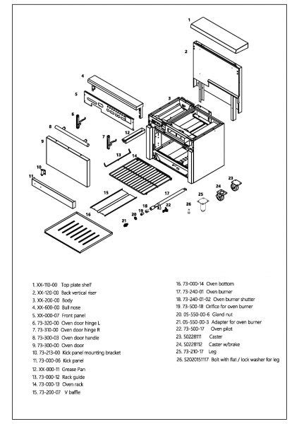 gas range oven body section parts list connerton  years  quality restaurant products